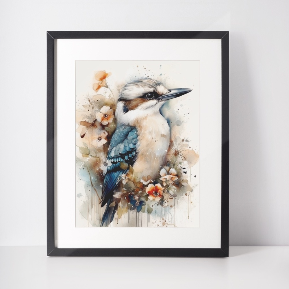 Watercolor Kookaburra Bird Portrait Wall Art Illustration Print Unframed - Picture 3 of 9